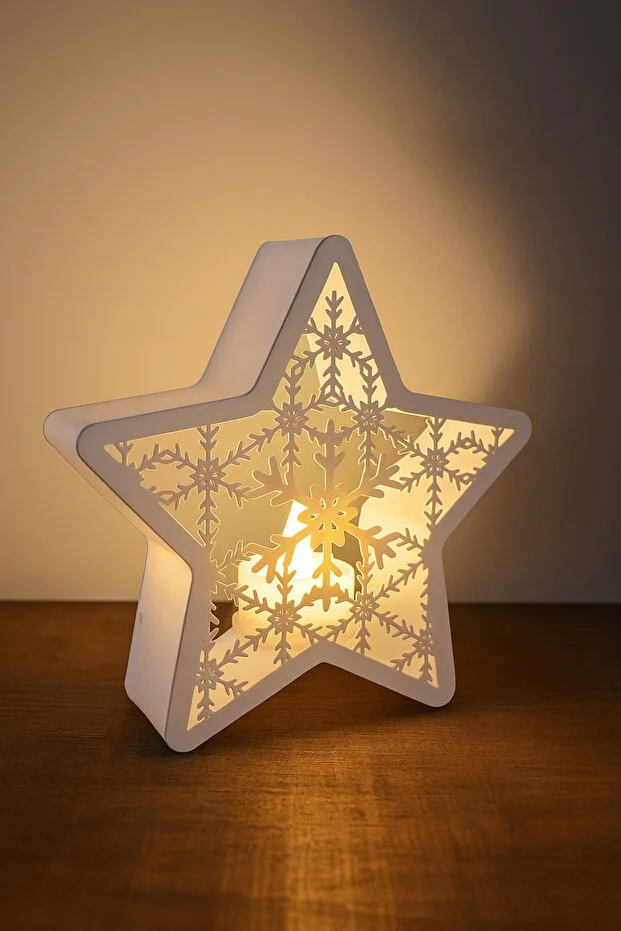 Ledli Dekoratif Kartanesi Yıldız (Mum Dahil). Yılbaşı Süsü. Dekoratif Obje.